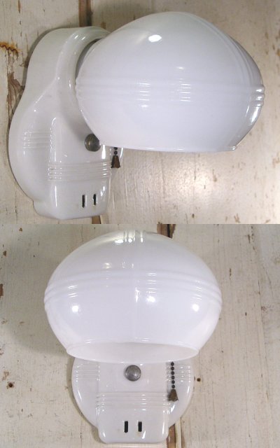 画像1: 1940's DECO "Porcelain＆Milk Glass" Bathroom Lamp