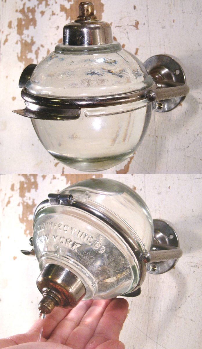 画像1: 1910-20's "N.Y." Glass Liquid Soap Dispenser (1)