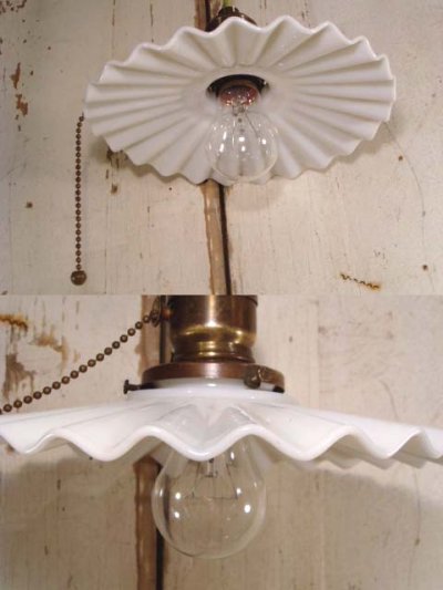 画像2: Antique "Petticoat Milk Glass" Pendant Lamp