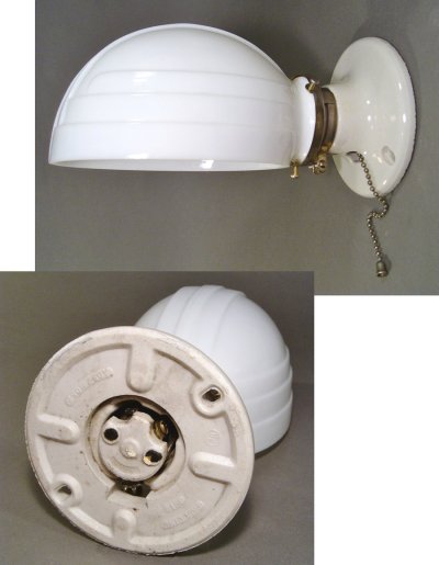 画像1: "ART DECO" Milk Glass Bathroom Lamp