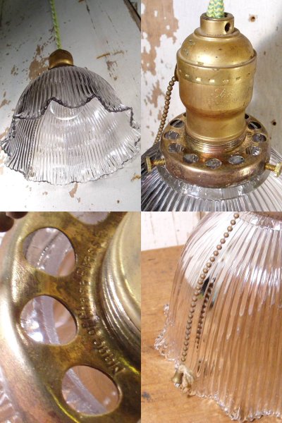 画像2: 1910-30's "Holophane" Ribbed Glass Pendant Lamp