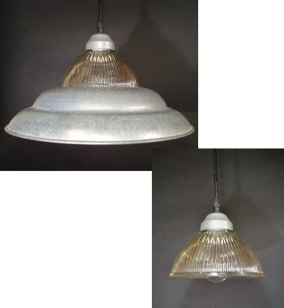 画像1: 2-way "Galvanized Steel＆Ribbed Glass" Pendant Light