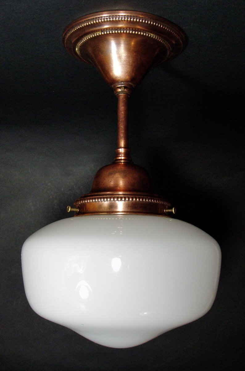 画像1: 1920-30's German Deco "Copper" School House Ceiling Light (1)