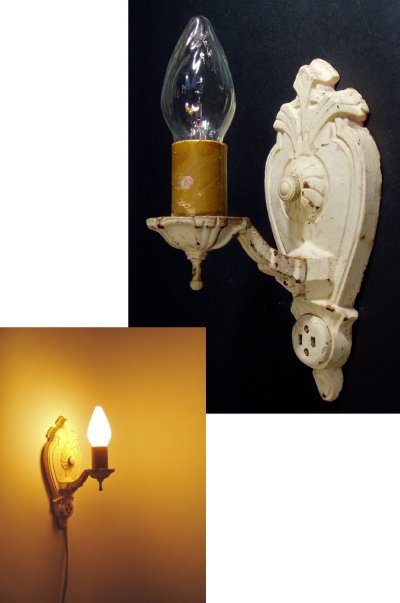 画像1: 1920's Art Deco "Shabby" Cast Iron Candle Lamp