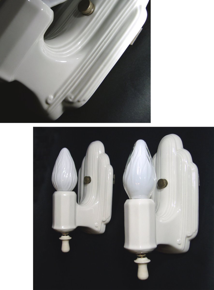 画像1: 1930-40's "PAIR" Porcelain Candle Lamp【Art Deco】  (1)