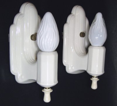 画像1: 1930-40's "PAIR" Porcelain Candle Lamp【Art Deco】 