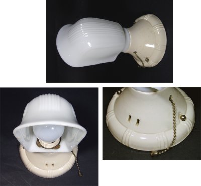 画像1: 1930-40's Art Deco Porcelain Bathroom Lamp