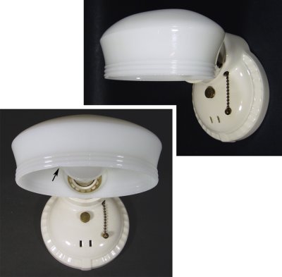 画像1: 1930-40's Art Deco "Porcelain＆Milk Glass" Bathroom Lamp