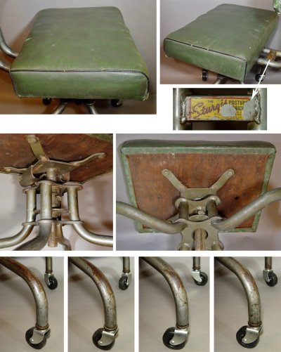 画像3: 1940's "Studded Backrest" Swivel Desk Chair
