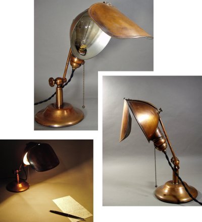 画像1: 1910-20's "LYHNE" Copper Desk Lamp