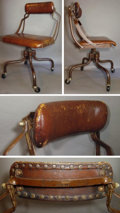 画像1: 1930's "Studded Backrest" Swivel Desk Chair