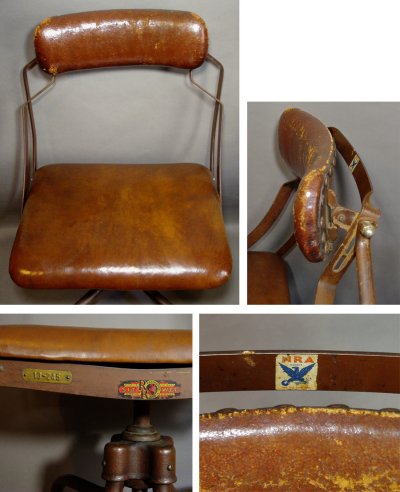 画像2: 1930's "Studded Backrest" Swivel Desk Chair