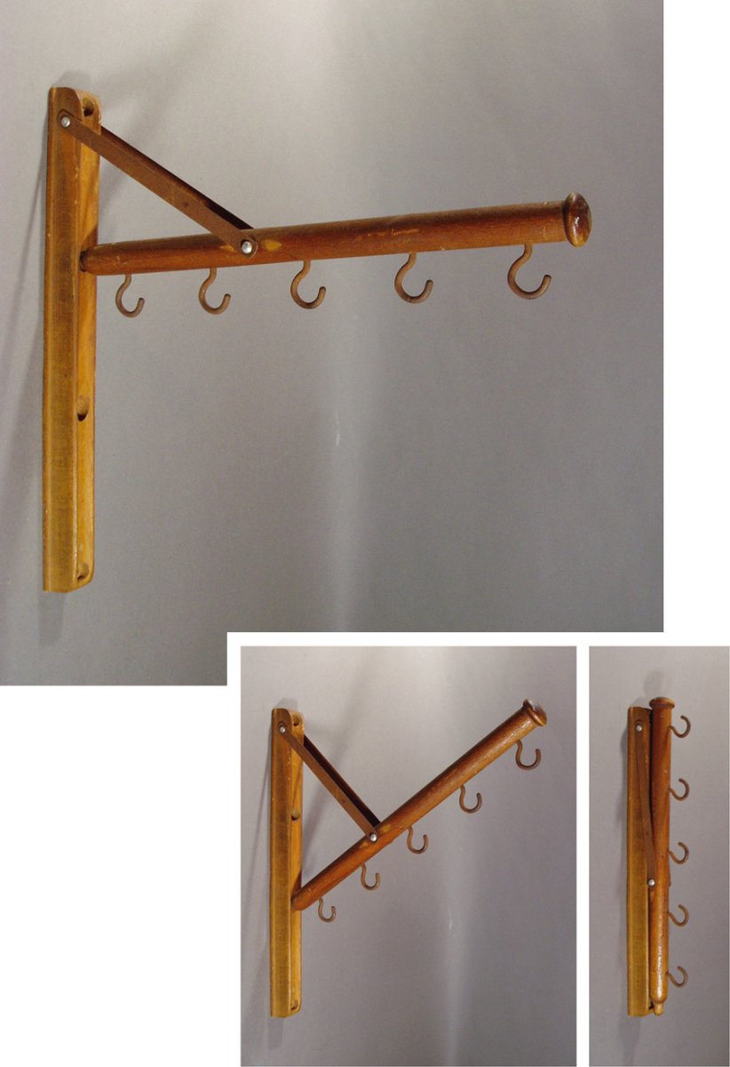 画像1: 1920's  "Wood＆Seel" Wall Mount Folding Hanger Rack (1)