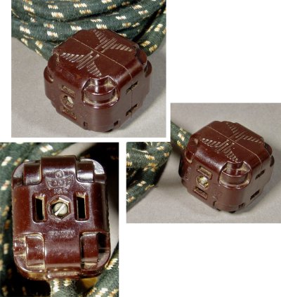 画像1: 1930-40's Extension Cord + Bakelite 3-Outlet