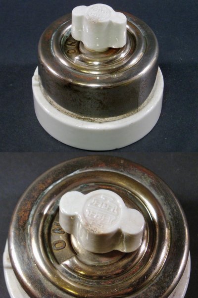 画像1: "特大" 1910-20's【H&H】Porcelain Turn Switch 
