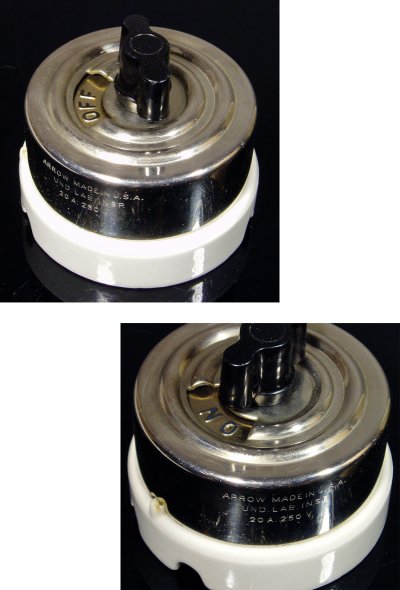 画像1: "特大" 1910-20's【ARROW】Porcelain Turn Switch 【Dead Stock】