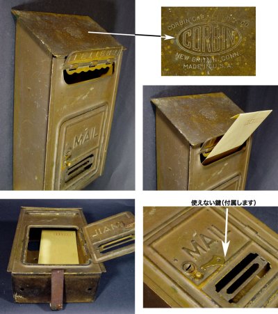 画像3: 1920-30's "CORBIN LOCK CO." Brass Wall Mount Mail Box