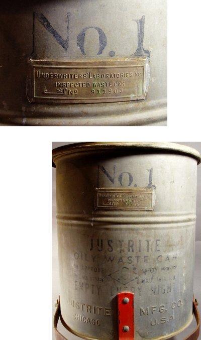 画像1: 1930-40's "JUSTRITE" Oily Waste Can