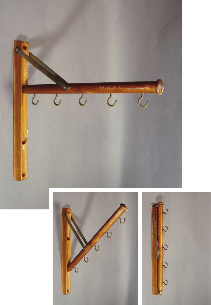 画像1: 1920's  "Wood＆Seel" Wall Mount Folding Hanger Rack (1)