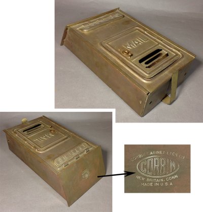 画像1: 1920-30's "CORBIN LOCK CO." Brass Wall Mount Mail Box