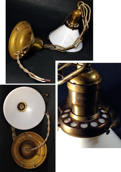 画像3: 1910-20's Chain Pendant Lamp w/ Milk Glass Shade