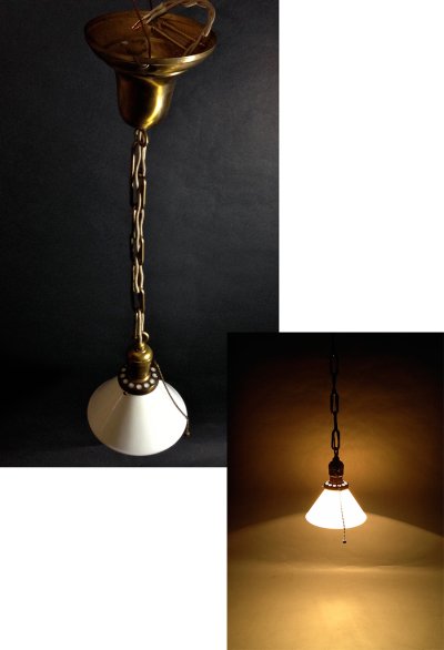 画像1: 1910-20's Chain Pendant Lamp w/ Milk Glass Shade