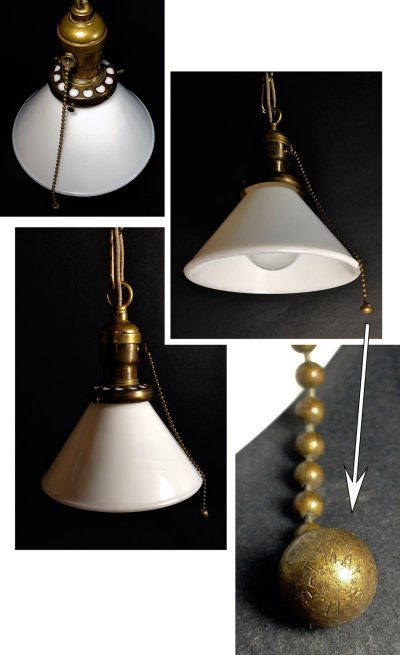 画像2: 1910-20's Chain Pendant Lamp w/ Milk Glass Shade