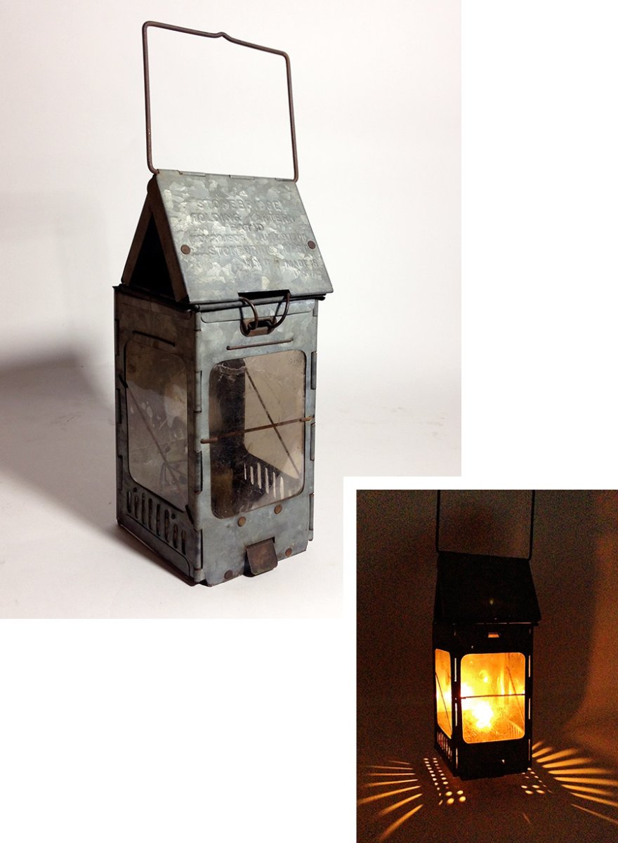 画像1: 1910-20's "Galvanized Steel" Folding Candle Lantern (1)