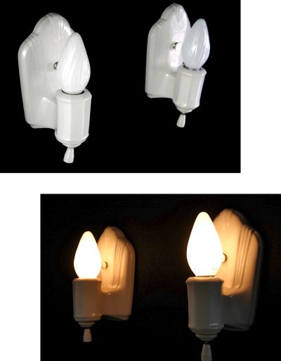 画像1: 1930-40's "PAIR" Art Deco Porcelain Candle Lamp
