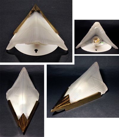 画像2: 1930's Art Deco 【Glass＆Brass】 Wall Sconce