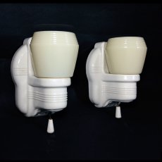 画像1: 1930-40's "2-way" Porcelain Bathroom Lamp【PAIR】 (1)