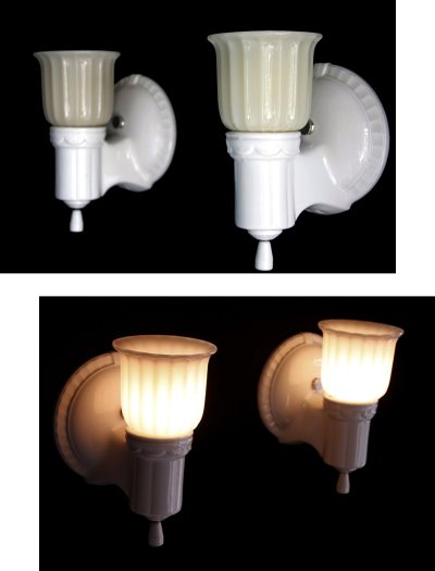 画像1: 1930-40's "2-way" Porcelain Bathroom Lamp【PAIR】