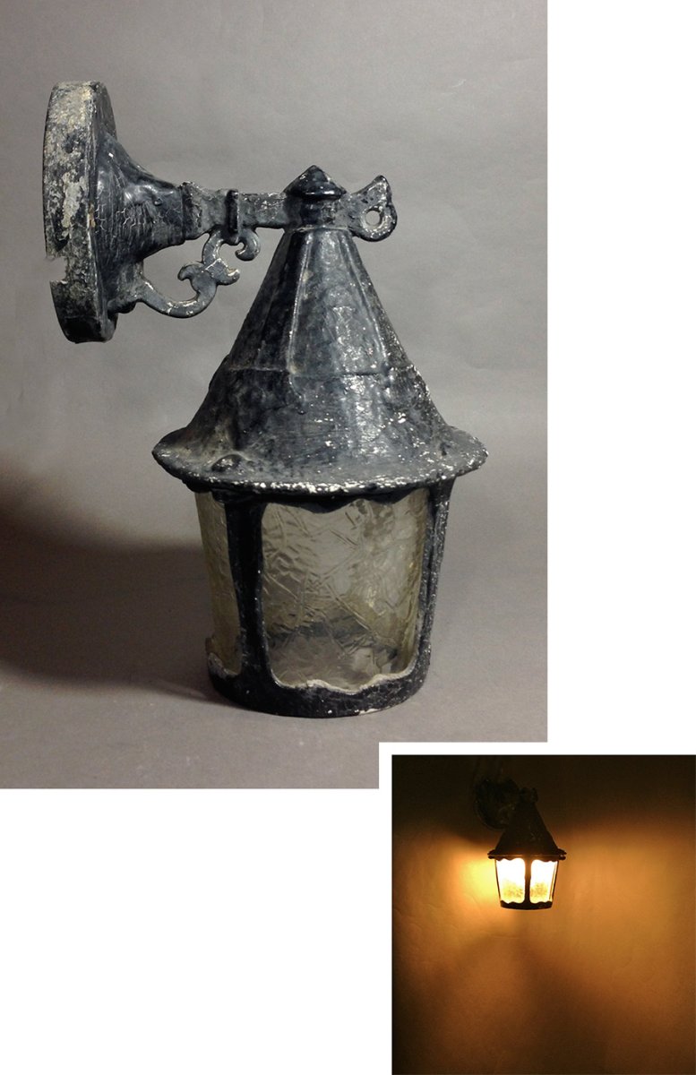 画像1: 1930-40's "Black Shabby Chic" Caged Porch Lamp  (1)