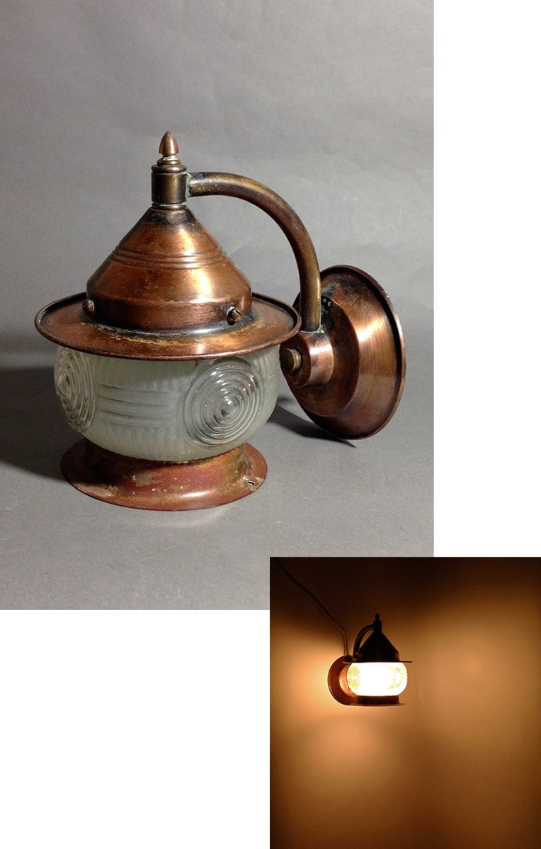 画像1: 1930-40's "Caged" Brass Porch Lamp  (1)