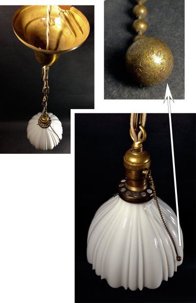 画像1: 1910-30's "Sheffield Opal Shade" Chain Pendant Lamp 