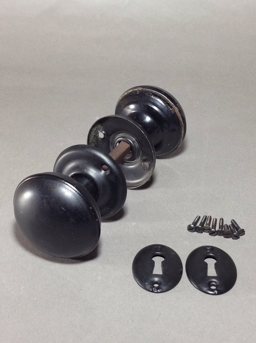 画像1: "Black" Steel Doorknob w/ Backplate＆Key Hole (1)
