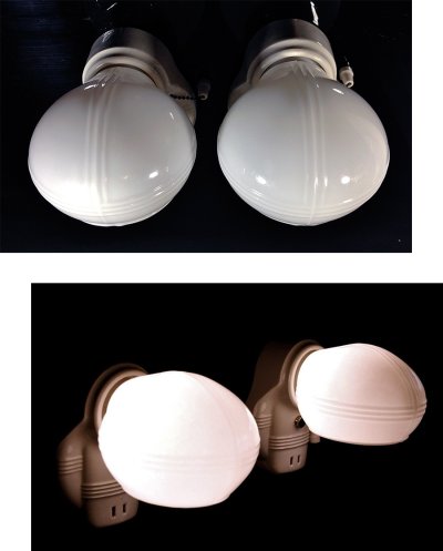 画像2: 1930-40's Art Deco "Porcelain＆Milk Glass" Bathroom Lamp 1台