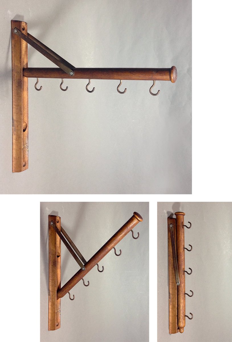 画像1: 1920's  "Wood＆Seel" Wall Mount Folding Hanger Rack (1)