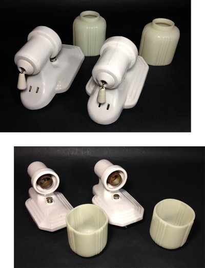 画像2: 1930-40's "2-way" Porcelain Bathroom Lamp【PAIR】