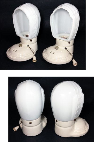 画像2: 1930-40's Art Deco "Porcelain＆Milk Glass" Bathroom Lamp 1台