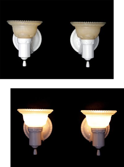 画像1: 1930-40's "2-way" Porcelain Bathroom Lamp 【PAIR】