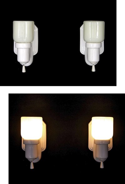 画像1: 1930-40's "2-way" Porcelain Bathroom Lamp【PAIR】