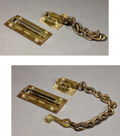 画像1: 1920-30's "Solid Brass" Slide Chain Door Lock
