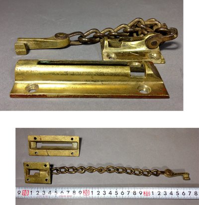 画像3: 1920-30's "Solid Brass" Slide Chain Door Lock