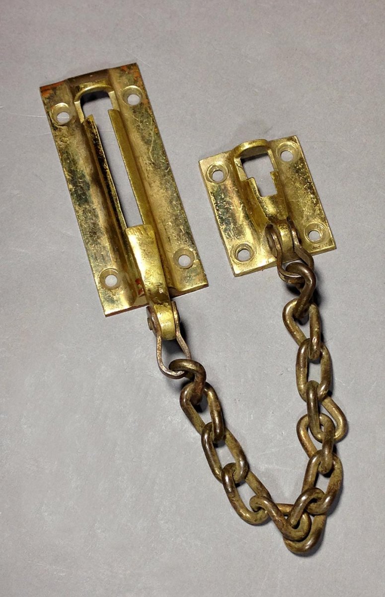 画像1: 1920-30's "Solid Brass" Slide Chain Door Lock (1)