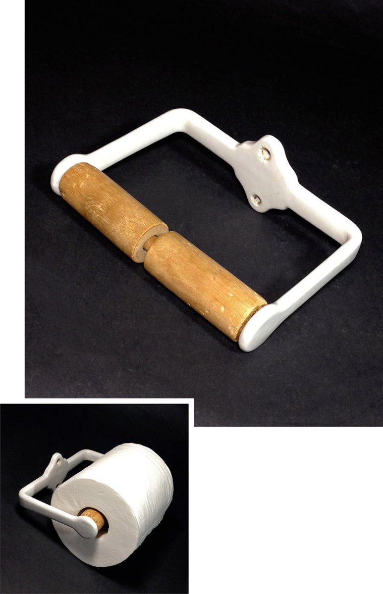 画像1:  1920-40's "Cast-Iron＆Wood" Toilet Paper Holder (1)
