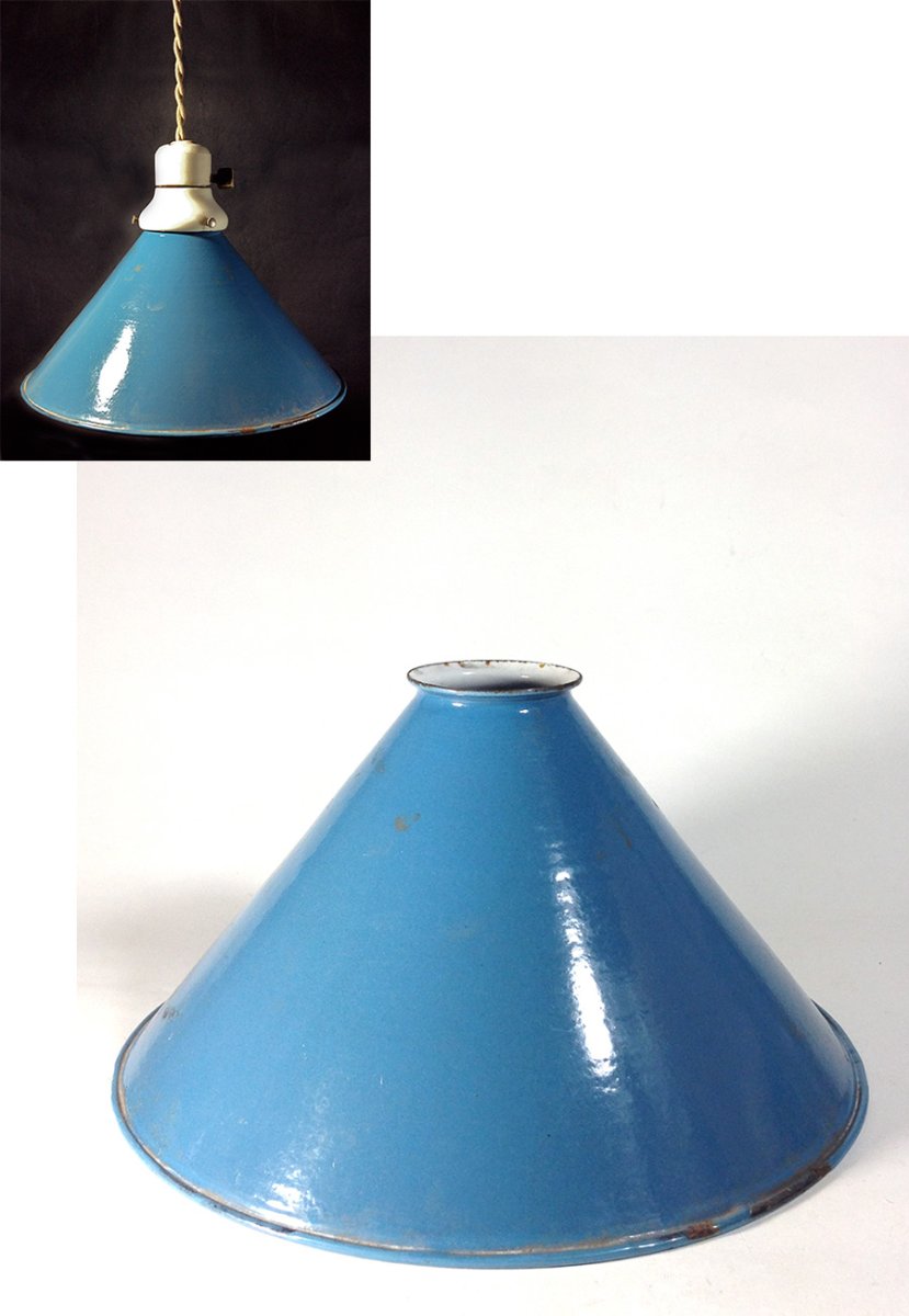 画像1: 1920-40's 【Blue and White】Steel  Shade (1)