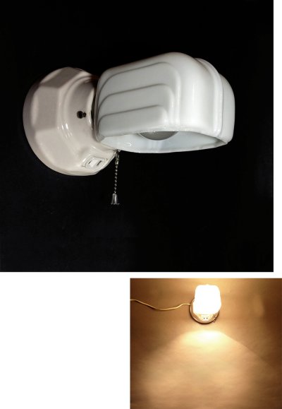 画像1: 1930-40's Art Deco "Porcelain＆Milk Glass" Bathroom Lamp