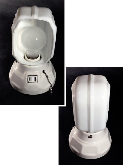 画像2: 1930-40's Art Deco "Porcelain＆Milk Glass" Bathroom Lamp