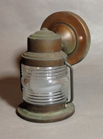 画像1: 1940-50's "Ribbed Glass" Brass Porch Lamp 